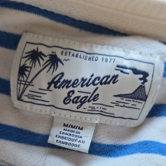 American Eagle Striped Blue and White Sweatshirt and Shorts Lounge Set Medium - Picture 4 of 9